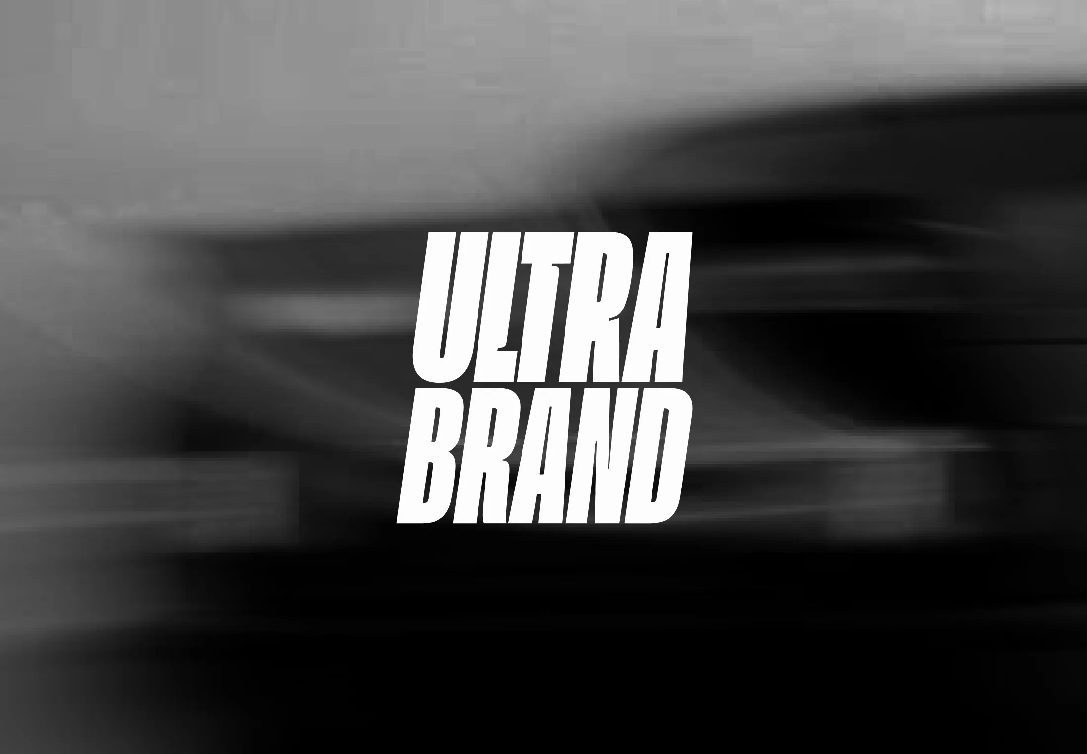 Logotipo ULTRABRAND em branco sobre fundo em preto e branco com efeito de movimento